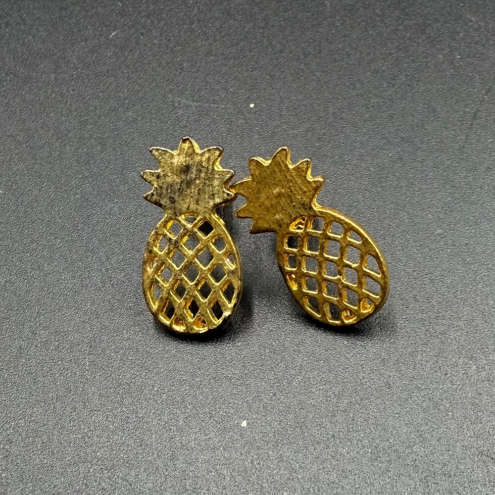 Mini Pineapple Earrings Gold Tone Studs